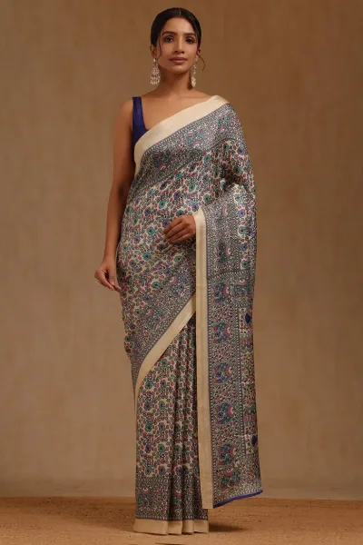 Blue Art Silk Floral Print Sarees